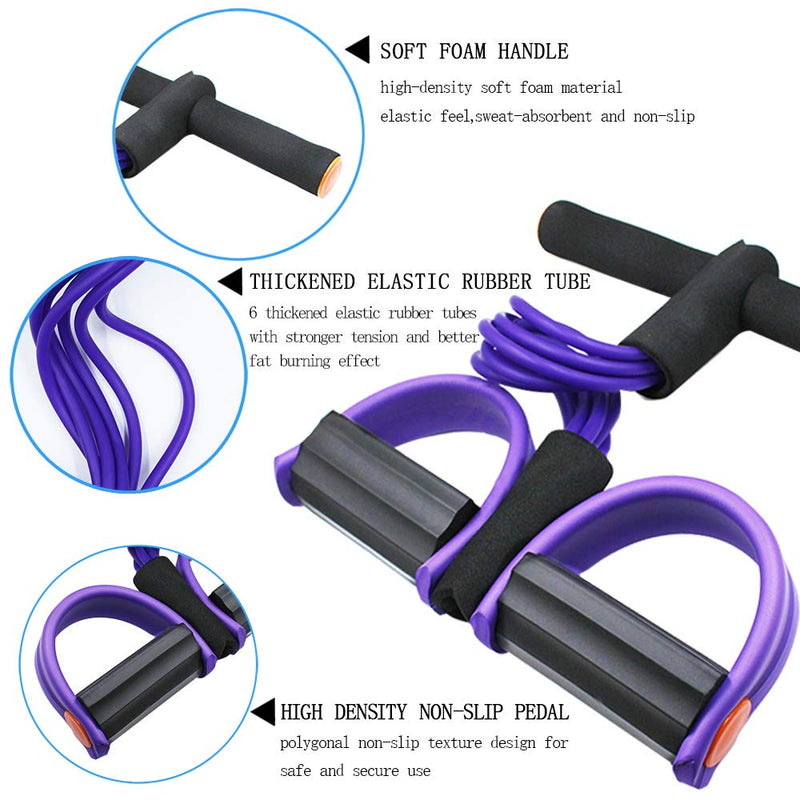 FateFan Multifunction Tension Rope, 6-Tube Elastic Yoga Pedal Puller Resistance Band, Natural Latex Tension Rope Fitness Equipment, for Abdomen/Waist/Arm/Leg Stretching Slimming Training Purple