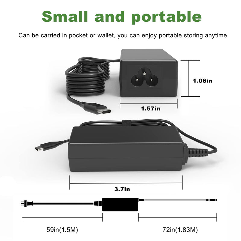 45W USB C Universal Laptop Charger Replacement for Lenovo Chromebook 100e 300e 500e C330 Thinkpad X1 T480s T580 Yoga 720, HP Acer Sumsang Asus Chromebook Series,Dell xps 13 Series,Power Cord Supply.