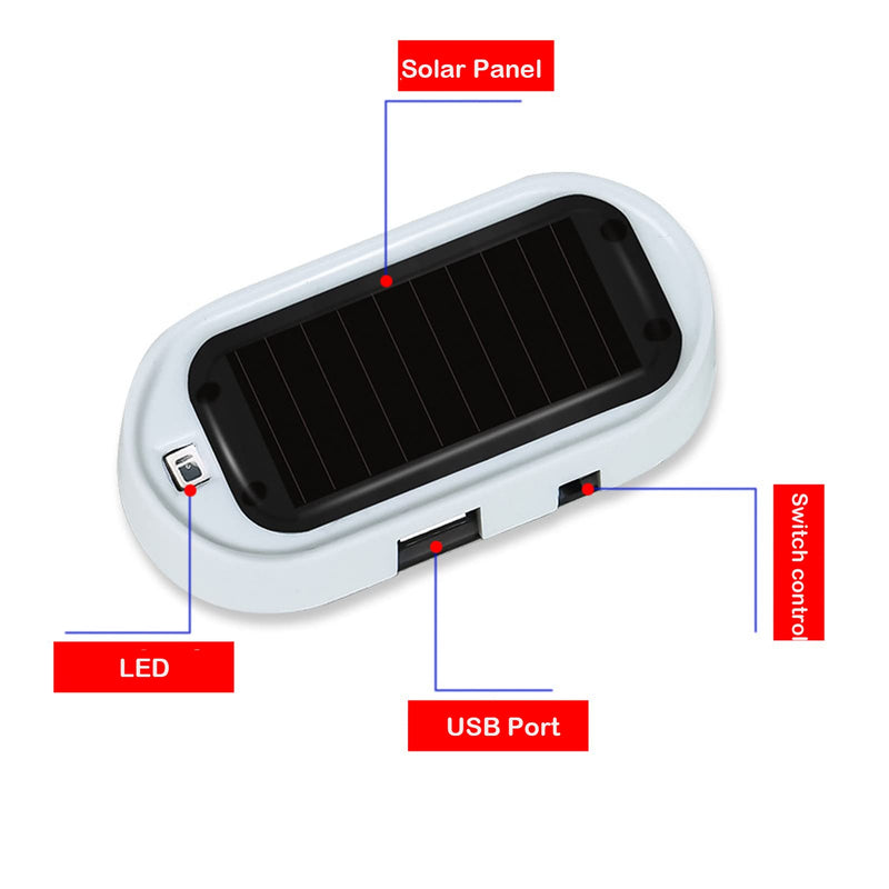ANKIA 2PCS Solar Power Fake Car Alarm LED Light, Simulated Dummy Warning Anti-Theft LED Flashing Security Light, Car Alarm System Lamp with USB Port, Blue & Red Light (Black) Black