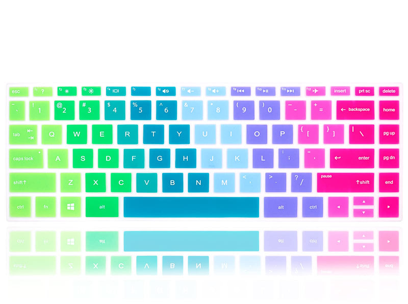 MMDW English Silicone Keyboard Cover for HP 2020 2019 2018 for HP 14" Laptop/for HP Pavilion X360 14M-BA 14M-CD 14M-DH 14-BF 14-cm 14-CF 14-DF 14-DK 14-DS 14-DQ Series,Rainbow Rainbow