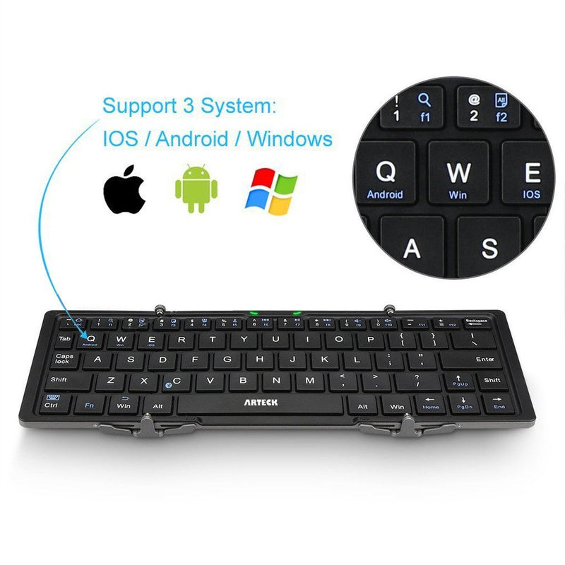 Folding Bluetooth Keyboard, Arteck Portable Mini Foldable Wireless Keyboard for iOS iPad 10.2-inch, Pro, Air, 9.7-inch, Mini, Android, MacOS, Windows Tablets Smartphone Built in Rechargeable Battery