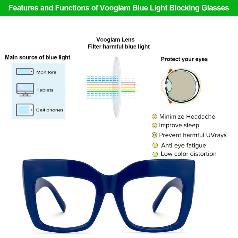 VOOGLAM Oversize Square Blue Light Blocking Glasses for Women Men Anti UV Eyestrain Eyewear Cassandra Clear