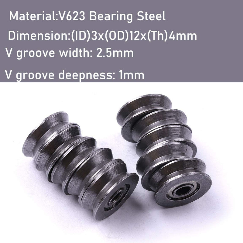 Atoplee 20pcs V623 Bearing Steel Wire V Groove Pulley Ball Bearing, 3x12x4mm