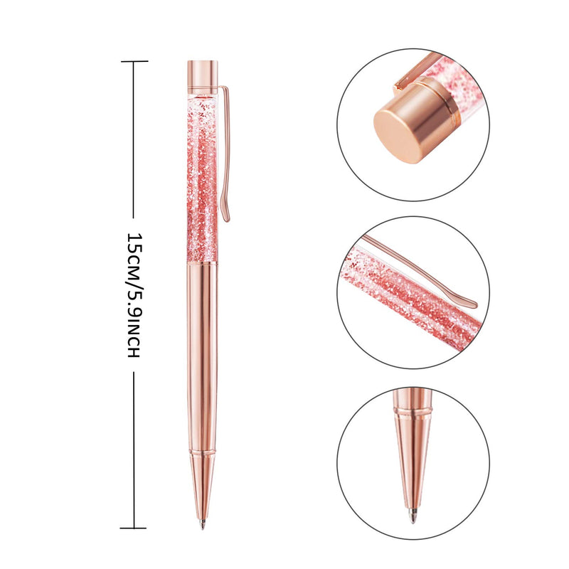 ZZTX 3 Pcs Rose Gold Ballpoint Pens Metal Pen Bling Dynamic Liquid Sand Pen With Refills Black Ink Office Supplies Gift Pens For Christmas Wedding Birthday