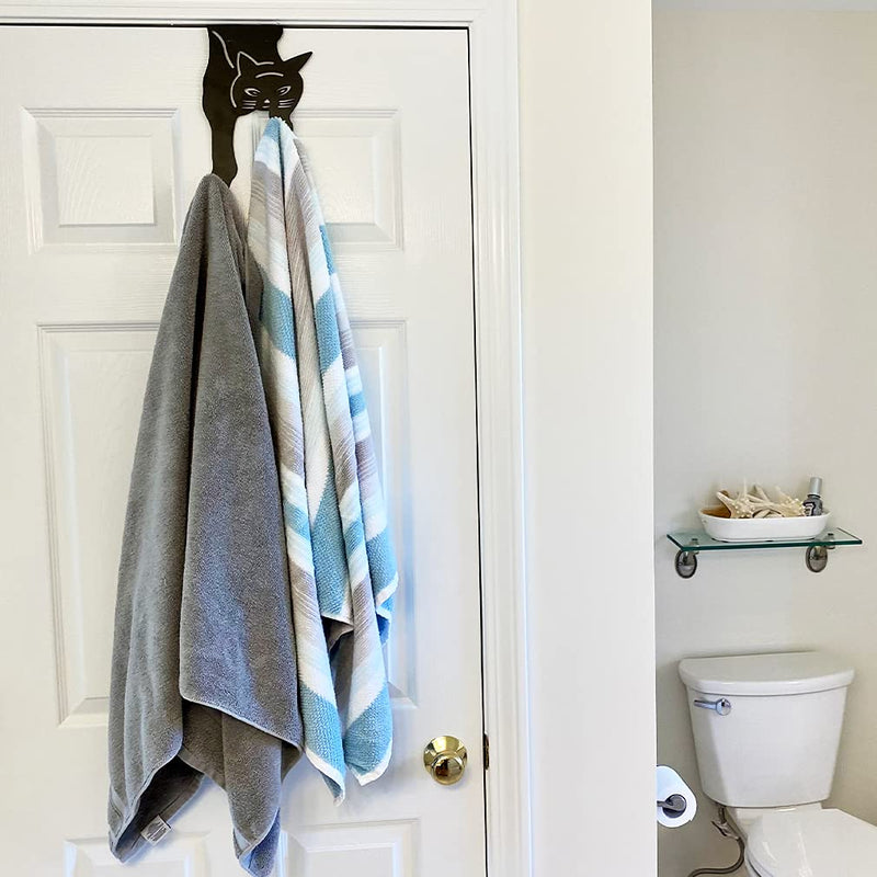 Evelots Kitty Cat Hanger Hooks - [Set of 2] 9.84 x 6 x 1.75 in, Black, Over The Door Metal Hanger, Space Saving, Compact Design, Rust-Free Black Coating, Home/Office/Storage | Home Accessories Set of 2