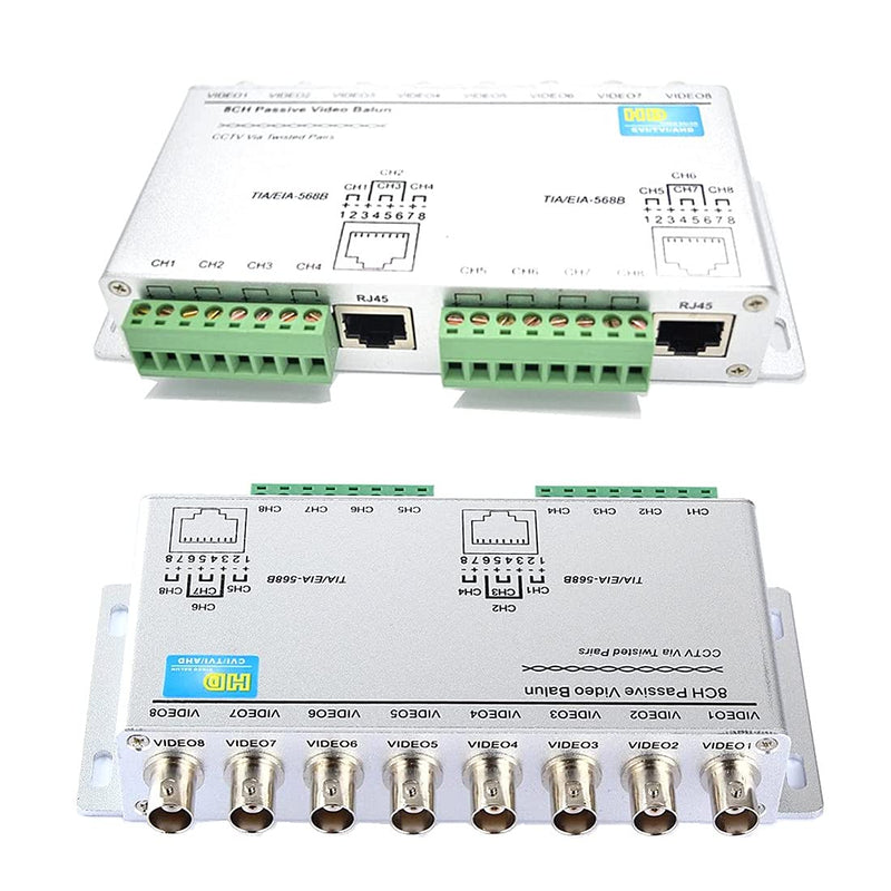 BeElion 8-CH UTP 720P/1080P HD Passive Video Balun Transceiver, BNC to Cat5/5E/6 RJ45(T568B) UTP Cable Converter Video Transmitter for HD-CVI/TVI/AHD CCTV Surveillance Camera