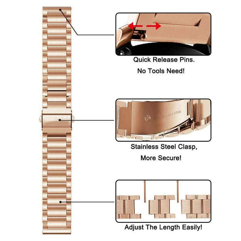 Compatible for Garmin Vivoactive 4S 40mm / Venu 2s Bands, ViCRiOR Solid Stainless Steel Watchband+ Mesh Strap Bracelet Replacement Band Strap for Garmin Vivomove 3S , Rose Gold