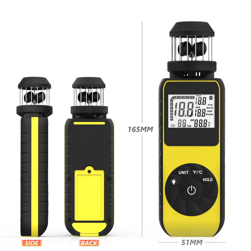 Digital Anemometer Anemometer Handheld with Wind Cup Anemometer Portable GR-881M Speed Meter with Compass and Temp(℃/℉) Measuring Air Speed Air Volume for Boat Sailing, Shooting 881M(Yellow)