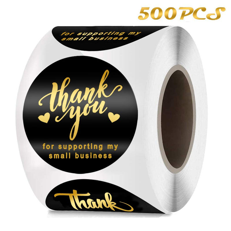 Thank You Stickers roll 500PCS， for Supporting My Small Business Stickers, 4 Designs Font,Waterproof Stickers，Online Retailers,Boxes and Envelope,Take-Out Packaging (1.5inch)