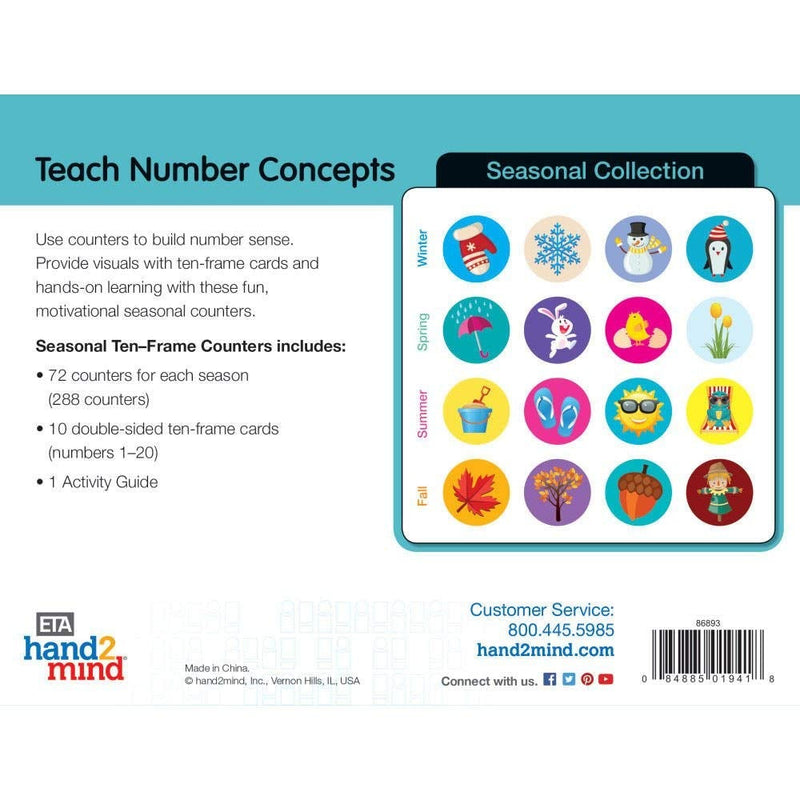 hand2mind Seasonal Ten Frames Math Counters for Kids, Math Counters Chips for Counting and Sorting, Kindergarten Learning Games, Counting Toys, Math Game (288 Math Counters and 10 Ten Frame Cards) Seasonal counters