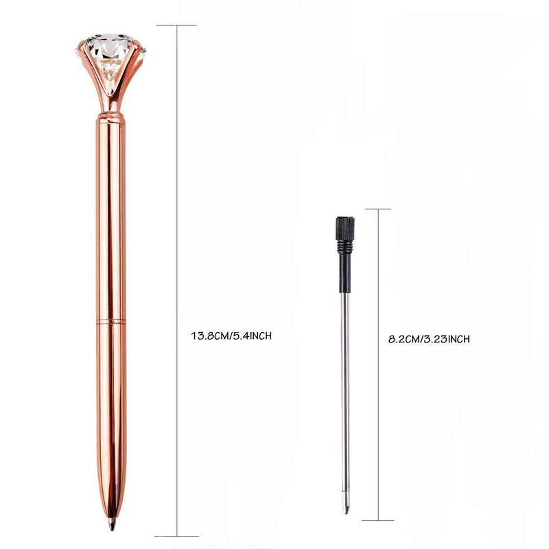 Diamond Pen Rose Gold Pen Crystal Ballpoint Pens Bling Metal Ballpoint Pen Office Supplies Black Ink Includes Extra Pen Refills (4 Pack)