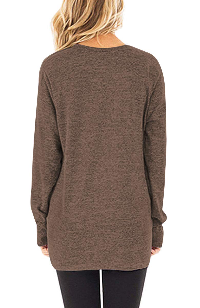 Jescakoo Tunic Tops for Leggings for Women Long Sleeve V Neck T Shirts Casual Loose Fit 01-coffee Small