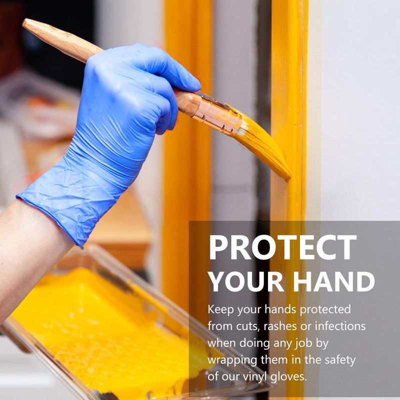 Disposable Gloves, 100Pcs Vinyl Gloves, Upgrade to Exam Blue Color, Powder Free, Latex Free, Kitchen and Food Safe - Ambidextrous (Large)