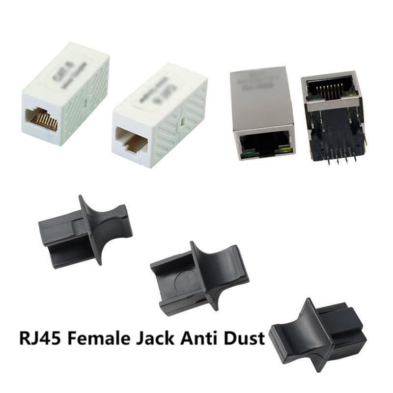 SHANFEILU RJ45 Female Jack Anti Dust Cover Cap Protector Protect Ethernet Hub Port for Laptop Router Switch 25 PCS(Black Large)