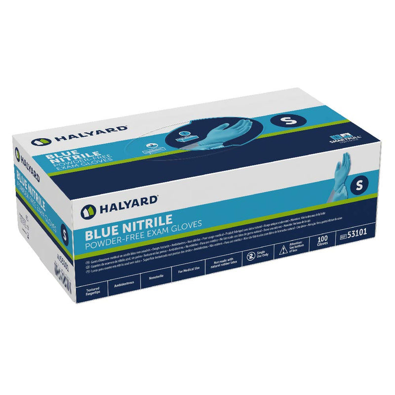HALYARD Blue Nitrile Exam Gloves, Powder-Free, Non-Sterile, 5.9 mil, 9.5", Blue, Small, 53101 (Box of 100)