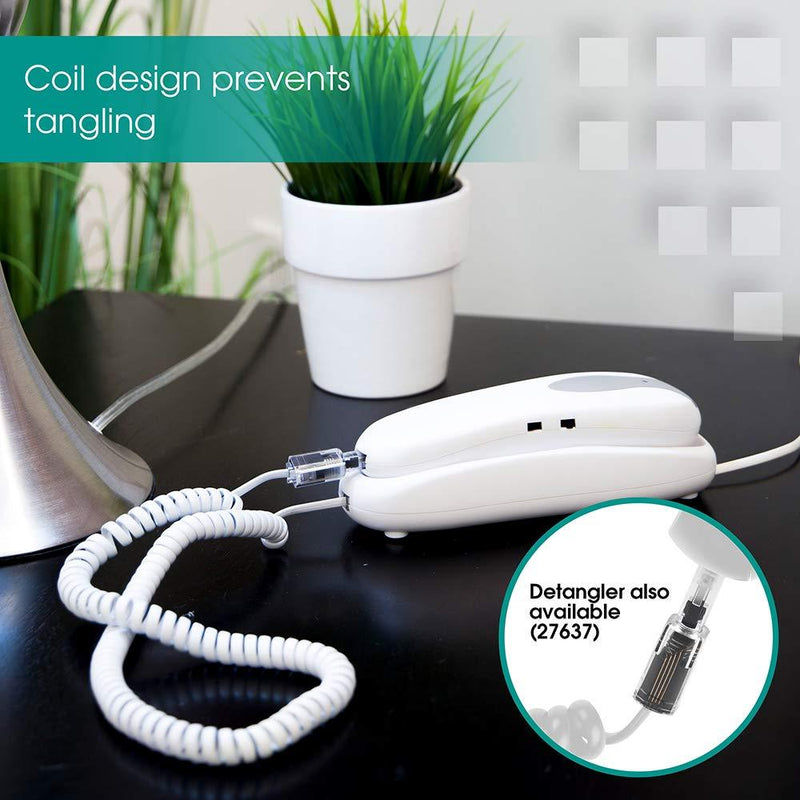 Power Gear Coiled Telephone Cord, 25 Foot Phone Cord, Works with All Corded Landline Phones, For Use in Home or Office, White, 76122 25 Feet 1 Pack