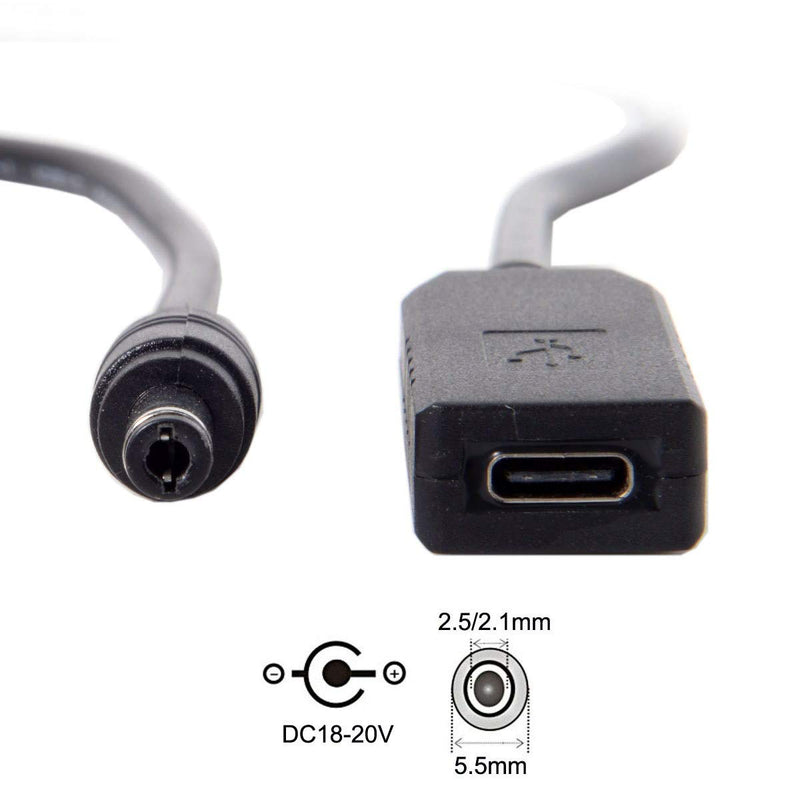Cablecc USB 3.1 Type C USB-C to DC 20V 5.5 2.5mm & 2.1mm Power Plug PD Emulator Trigger Charge Cable for Laptop DC 5.5-2.5MM