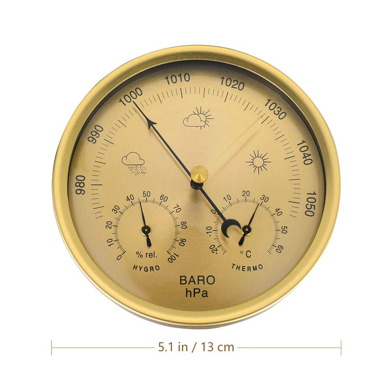 Yardwe Precision Aneroid 3 in 1 Barometer Weather Station Barometer Thermometer Hygrometer for Indoor and Outdoor Use with Stainless Steel Frame (Yellow)