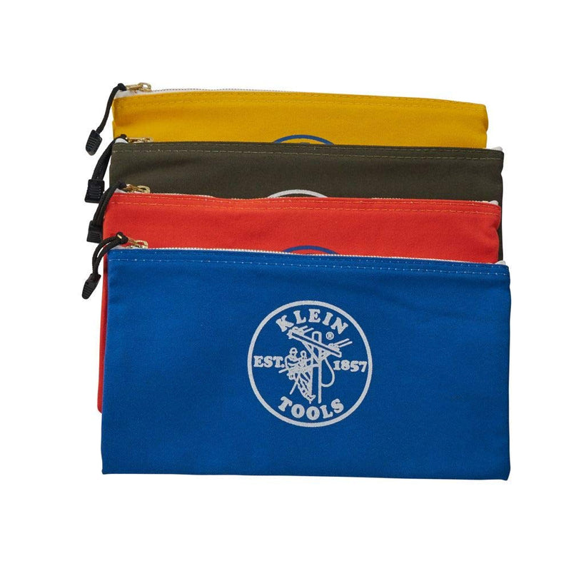 Klein Tools 5140 Canvas Zipper Bag, Tool Pouch, Tool Bag, Utility Bag, Bank Deposit Bag, 12.5 x 7-Inch, Olive/Orange/Blue/Yellow 4-Pack Olive, Orange, Blue, Yellow