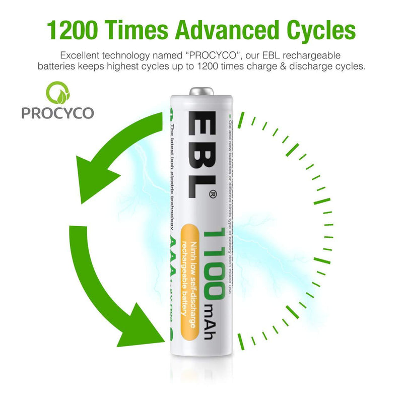 EBL 8 Pack AAA Ni-MH Rechargeable Batteries AAA Batteries ProCyco Technology (Typical 1100mAh, Minimum 1000mAh) 8-Pack AAA