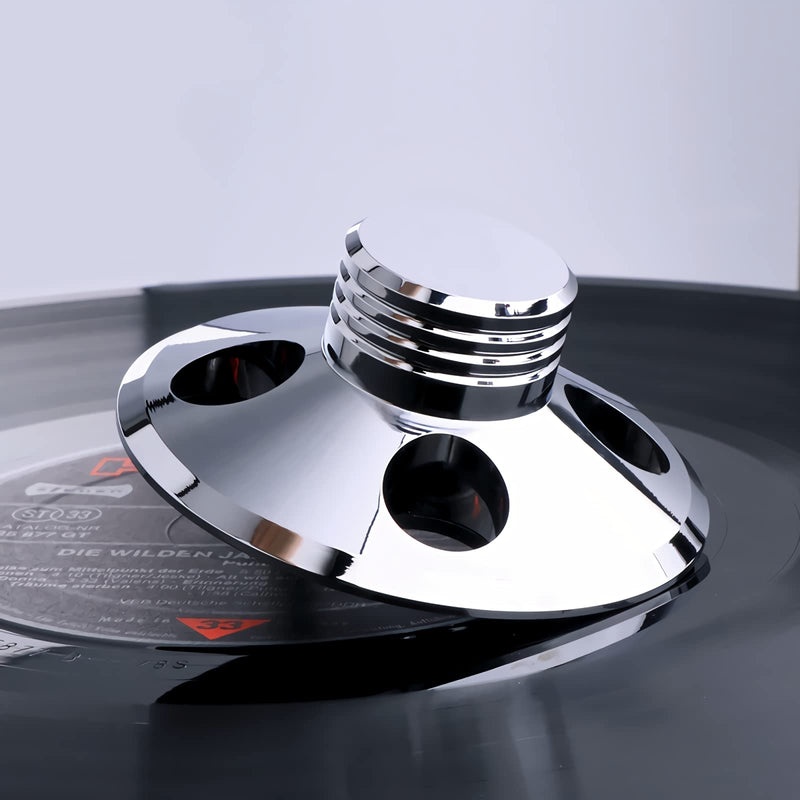 Audiophile Record Weight Clamp for Vinyl, Turntable Weight Stabilizer Aluminum Alloy, LP Record Disc Stabilizer, Vibration Reducer with Protective Soft Pad, Fits on Most Turntable.(Silver, Glossy) LP107 Silver