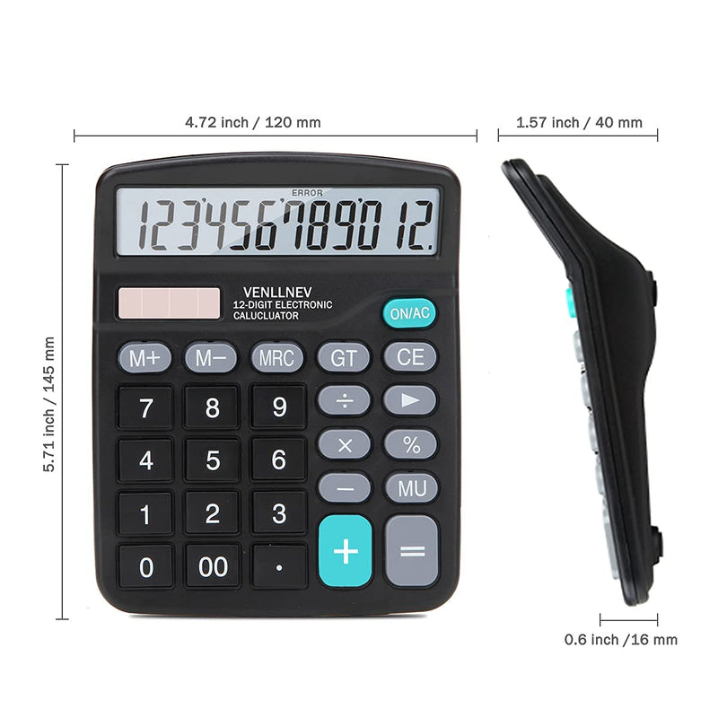 Desk Calculator, Large LCD Display Desktop Calculator 12-Digit Solar Battery Dual Power Office Calculators Big Sensitive Button