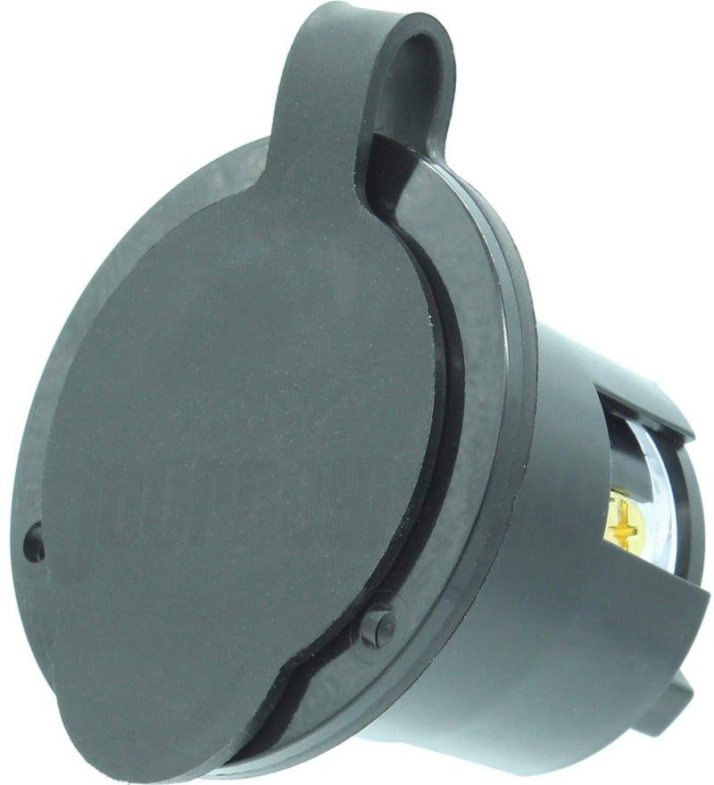 Journeyman-Pro 2315, NEMA L5-20 Flanged Inlet Generator Plug, 20A 125 Volt, Locking Receptacle Socket, Black Industrial Grade, Grounding 2500 Watts (With Waterproof Cover) With Waterproof Cover