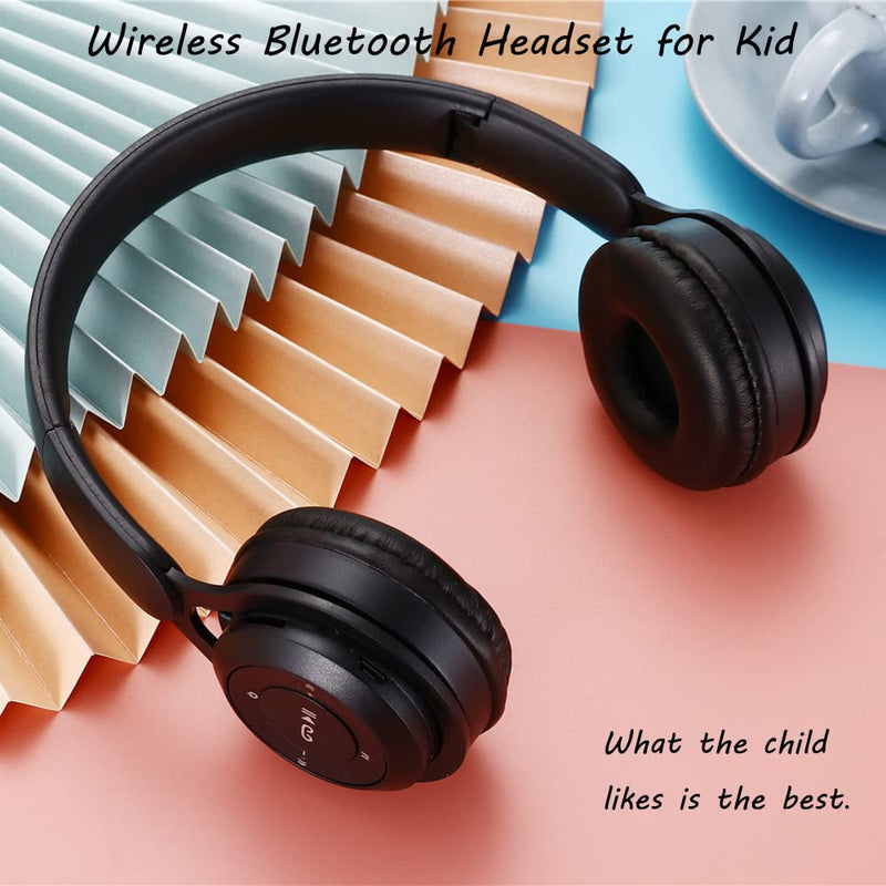 Kids Bluetooth Headphones, Over-Ear Wireless Bluetooth 5.0 Headset, Comfortable Protein Earpads and Folding Storage,HiFi Music Player with Microphone Bluetooth Wireless Headset (Black) Black