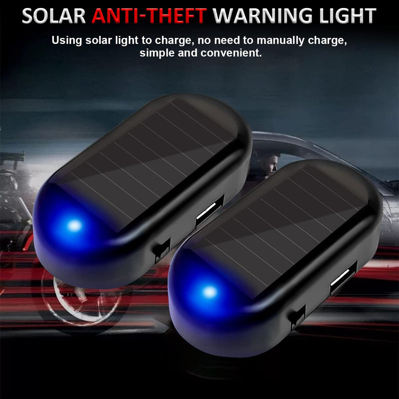 Car Solar Power Simulated Dummy Alarm, Anti-Theft LED Flashing Security Light Fake Lamp, Automotive Warning Interior Safety Lights with USB Charger Port, Car Accessories Universal for Most Cars (Blue) Blue