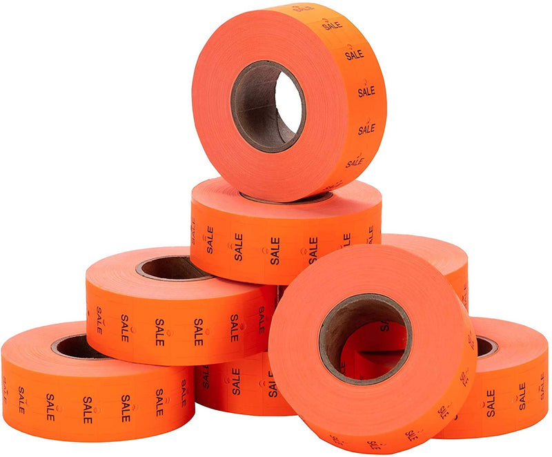 "Sale" Flou. Red Perco Labels for Perco 2 Line Labeler Gun - 1 Sleeve, 6,000 Labels -