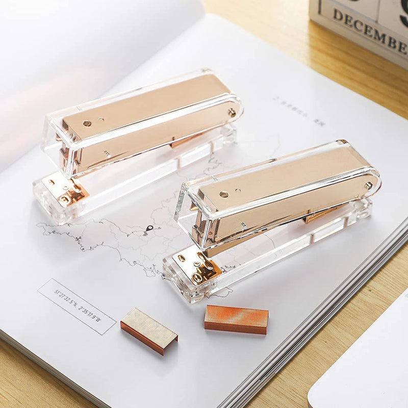 Acrylic Gold Tape Dispenser Gold Desktop Stapler, Acrylic Office Supplies Includes Tape, 1000pcs Staples Desk Accessory Kit, Chic Office Stapler Tape Dispenser for Modern Design Office Desktop