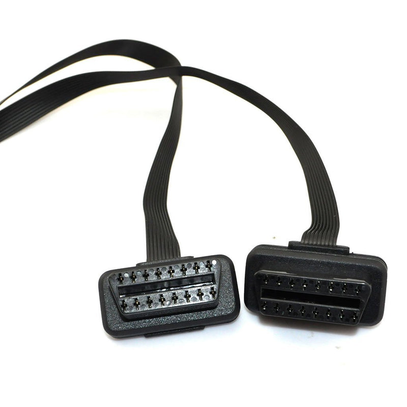 iKKEGOL Ultra Low Profile Left or Right Angle OBD2/OBDII Y Splitter Flat Ribbon Cable 1Feet/30cm -1x Male and 2X Female J1962 Ports