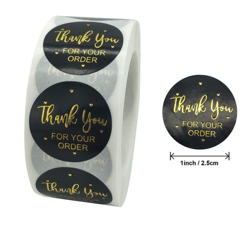 Thank You Stickers, 2 Pack Total 1000pcs 1 Inch Cute Stickers for My Orders Placed Shipping Boxes Small Business Supplies Gift Card Thank You Cool Stickers (Black Gold 1'') Black Gold 1''