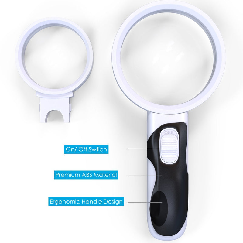 MagniPros Magnifying Glass with Bright LED Lights and 10X + 5X Illuminated 2 Interchangeable Lenses Ideal for Seniors, Maps, Macular Degeneration, Jewelry, Watch & Computer Repair 5X +10X