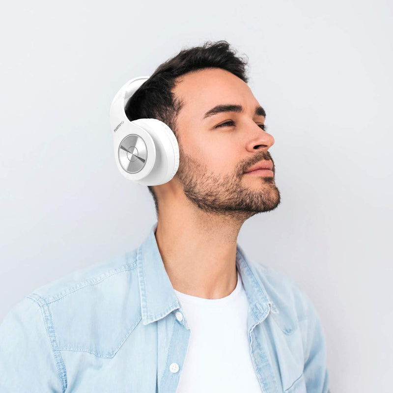 Bluetooth Headphones Wireless,TUINYO Over Ear Stereo Wireless Headset 35H Playtime with deep bass, Soft Memory-Protein Earmuffs, Built-in Mic Wired Mode PC/Cell Phones/TV-White White