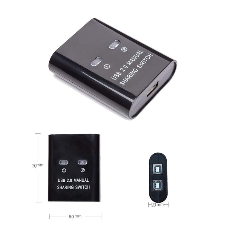 USB Printer Sharing Switch, Manual Switcher Adapter, 2 Computer Share 1 Printer Scanner USB Device Hub with 2 Pack Male Cables USB 2.0 (Cables Included) Black