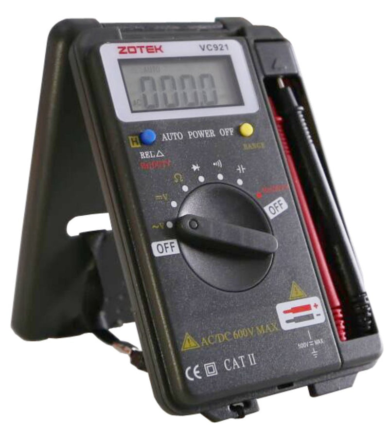 Digital Multimeter, Auto Ranging Pocket Digital Multimeter Digital Multi Tester - AC DC Voltage DC Current Resistance Diodes Capacitance Transistor Measuring Instrument (VC921) Black VC921