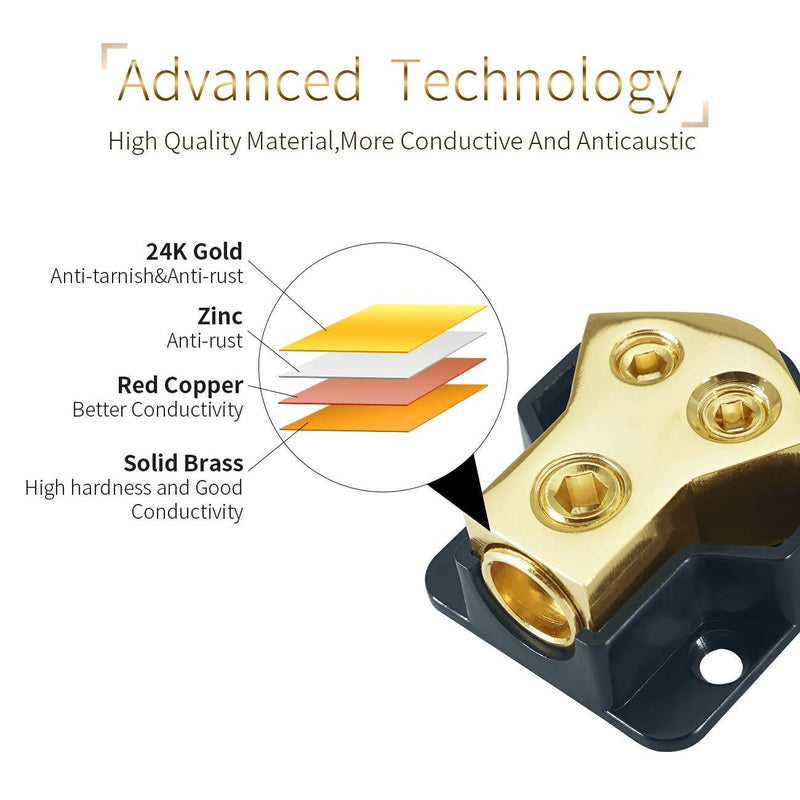 LEIGESAUDIO 0/2/4 Gauge in 4/8 Gauge Out 2 Way Amp Copper Power Distribution Block for Car Audio Splitter (1PACK) 1PACK