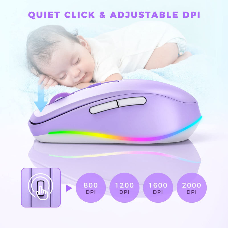 Wireless Mouse, Mouse Jiggler - LED Wireless Mice with Build-in Mouse Jiggler Mover, Rechargeable Moving Mouse for Computer with Undetectable Random Movement Keeps Computer Awake - Purple A Purple Mouse with Jiggler