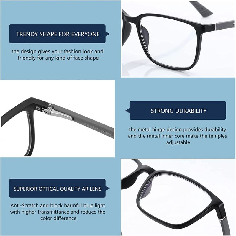 BLUEMOKY Blue Light Reading Glasses for Men，Sport Square Frame Readers, Anti Glare Computer Glasses Black 0.0 x