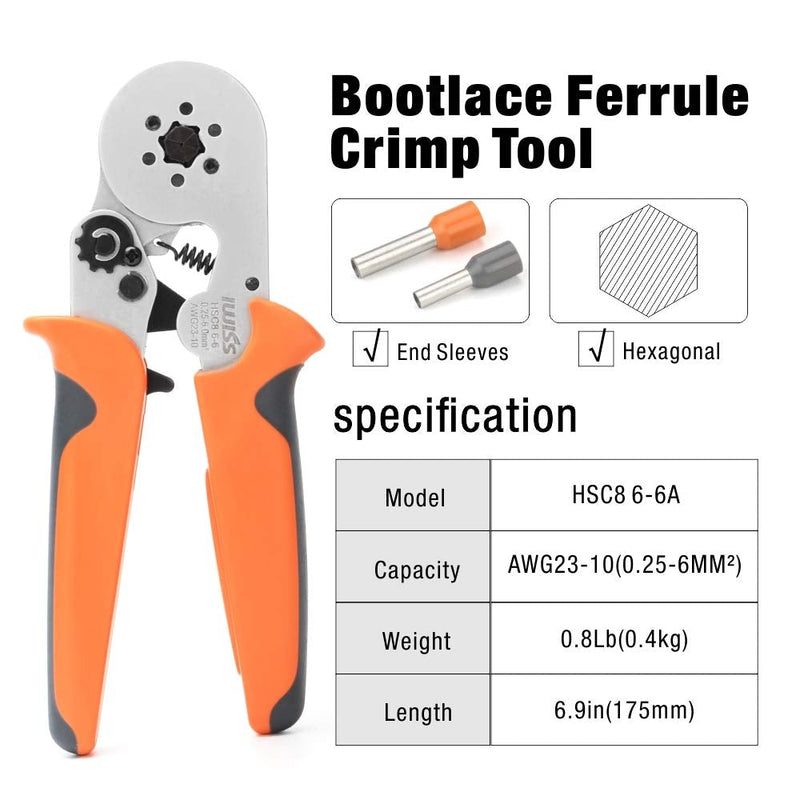 IWISS Self-adjusting Hexagonal Plier for AWG23-10 End-sleeves Ferrule HSC86-6