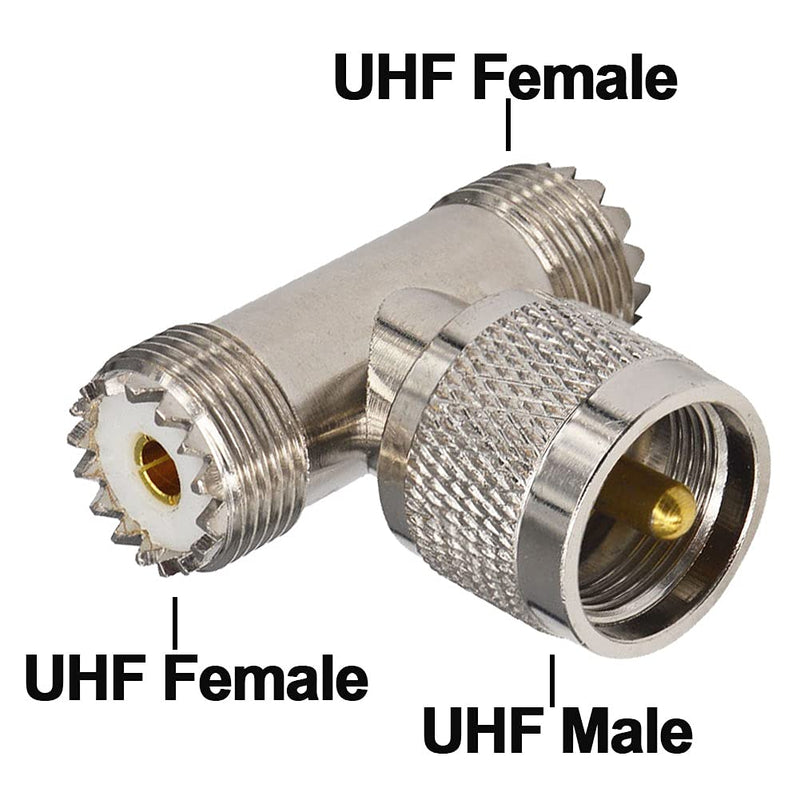 BOOBRIE 2-Pack UHF Male PL-259 to Dual UHF Female SO-239 Adapter UHF T Shape Triple Connector RF Coaxial Splitter for CB Ham Radio/Antenna/Broadcast/Scanner/WiFi