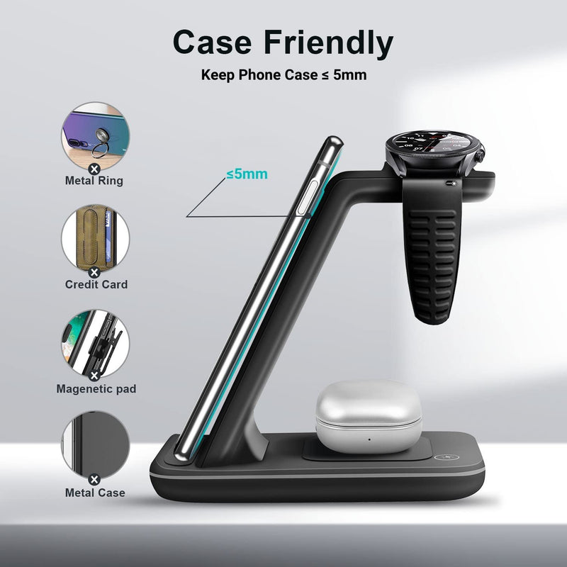 Wireless Charger for Samsung, 3 in 1 Wireless Charging Station for Samsung Galaxy S23+/S22/S21/Z Flip 4/3 Fold 4/3, Fast Charging Station/Stand for Samsung Watch 5/Pro/4/3/Active 2/1 Galaxy Buds2 Pro