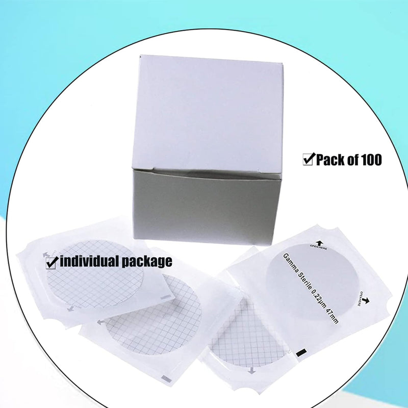 ALWSCI Pack of 100 MCE membrane filters, sterile MCE grid membrane filters, diameter: 47 mm, pore: 0.45um, individually packed pack 0.45um
