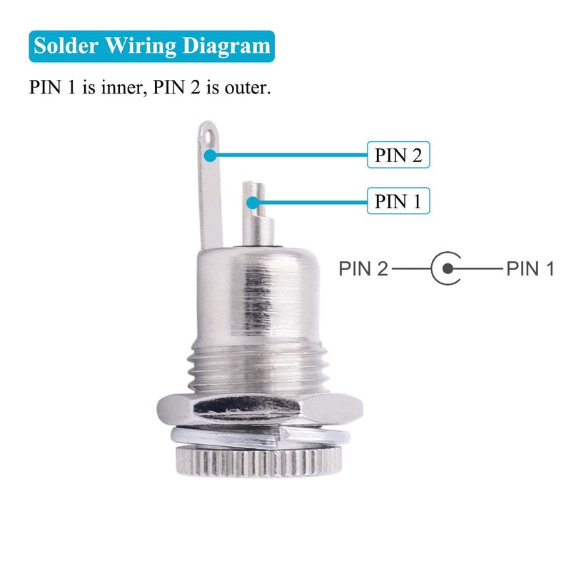 Fancasee (4 Pack) 5.5mm x 2.1mm Female DC Power Jack Socket Panel Mount 2 Pin Solder Type Metal Power Supply Jack Connector Adapter Socket