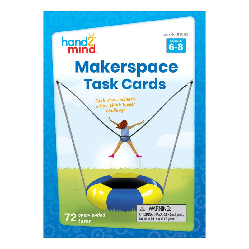 hand2mind Makerspace Task Cards, STEM Learning Cards for Kids Grade 6-8, 72 STEM Activities, Kids Building Projects, Learning Cards, Fun Ideas on What to Build, Classroom Supplies Grades 6-8