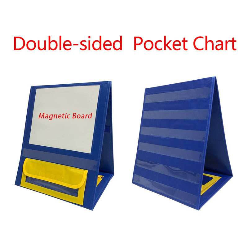 Godery Magnetic Desktop Tabletop Pocket Chart Stand, Double Sided Small Pocket Chart for Classroom Home (15" X 12.5") Easel Stand