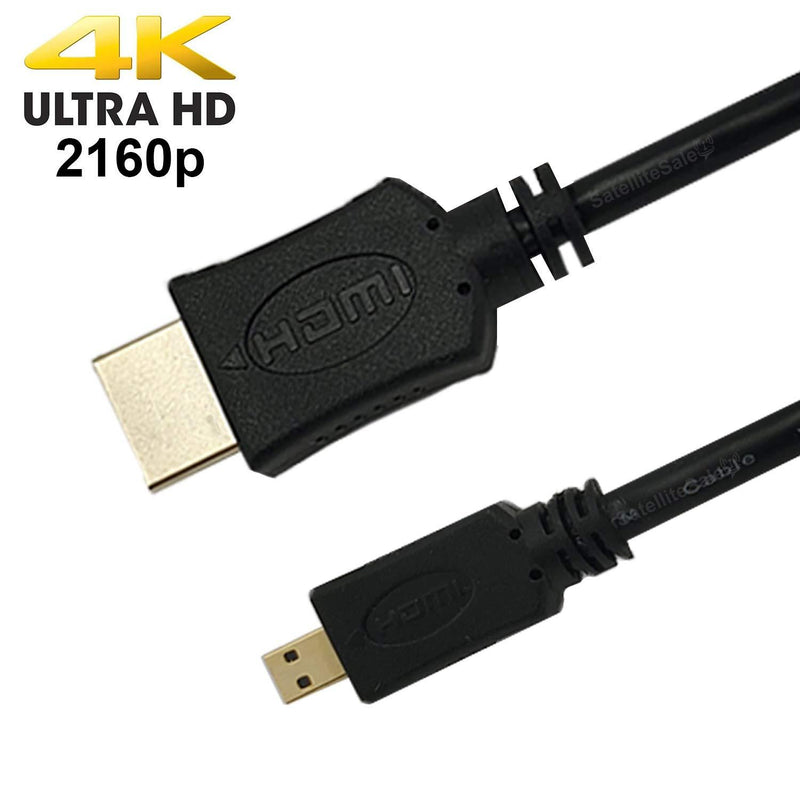 SatelliteSale High-Speed Micro HDMI to HDMI TV Adapter Cable [24K Gold Plated | Copper Core | PVC Jacket] 4K Resolution, 3D, Audio Return Channel, HDMI Ethernet Channel (6 Feet) 6 Feet