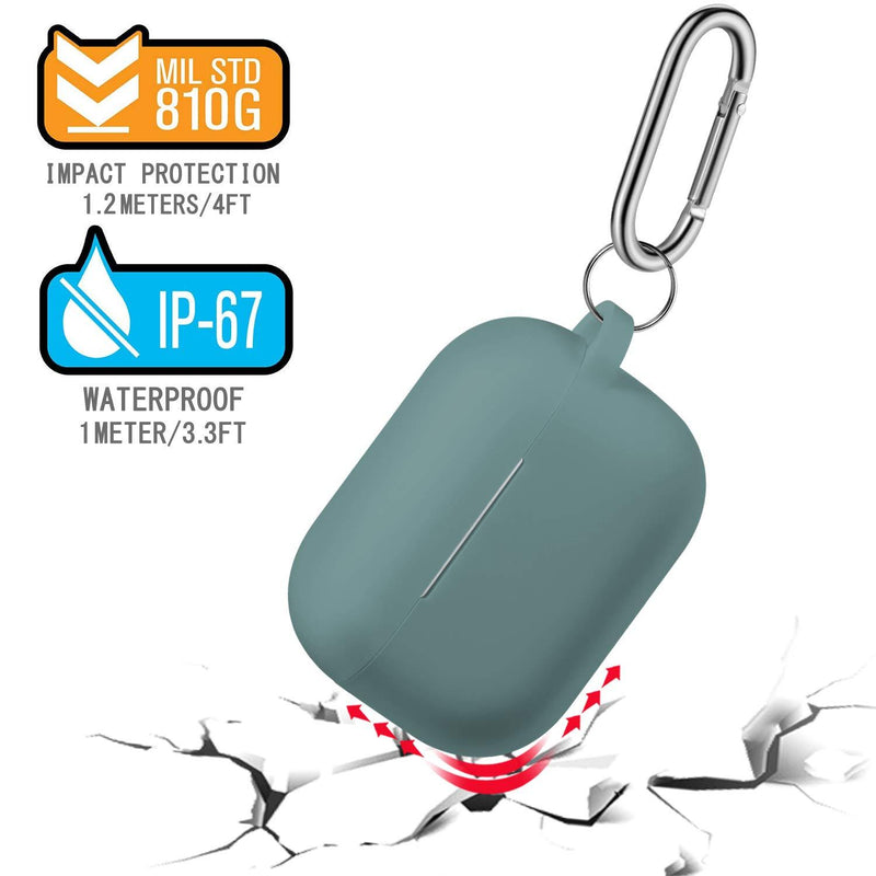 AirPods Pro Case Cover with Keychain, Full Protective Silicone Skin Accessories for Women Men Girl with Apple 2019 Latest AirPods Pro Case,Front LED Visible-Pine Green A-Pine Green