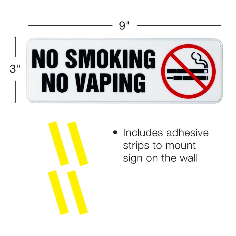 No Smoking No Vaping Sign: Indoor Outdoor No Smoking Warning. 9 x 3 Inches, Pack of 4